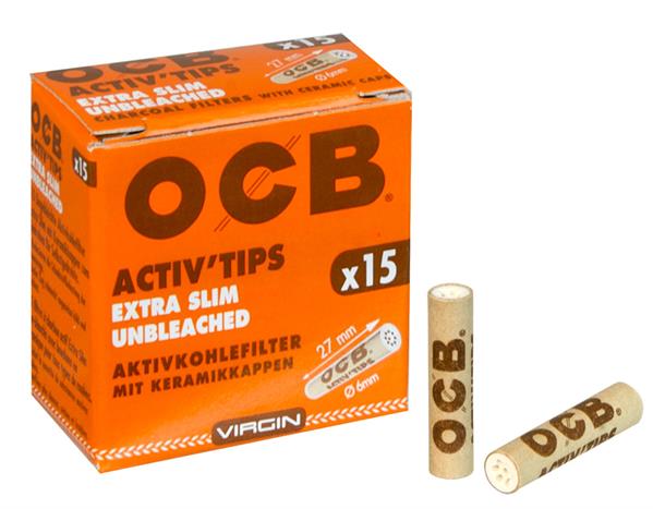 OCB Activ Tips EXTRA Slim Unbleached Aktivkohlefilter 6mm 15er Schachtel - Only Bubatz