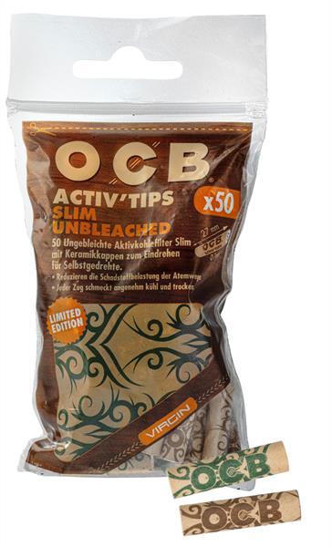 OCB Activ Tips Slim Unbleached Aktivkohlefilter 7mm Limited Edition 50er Beutel - Only Bubatz